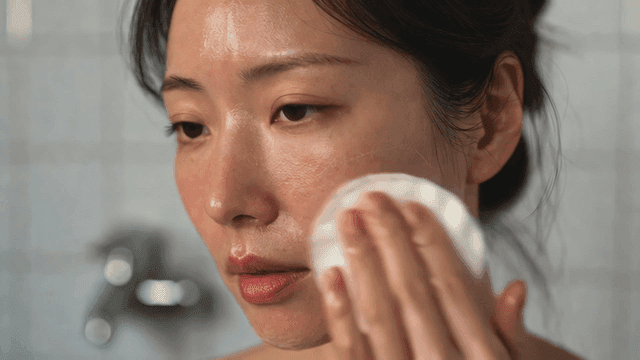 Woman taking care of her skin with cotton pads