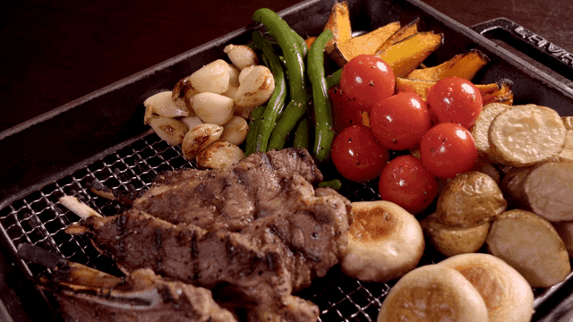 Grilled lamb chops with roasted vegetables