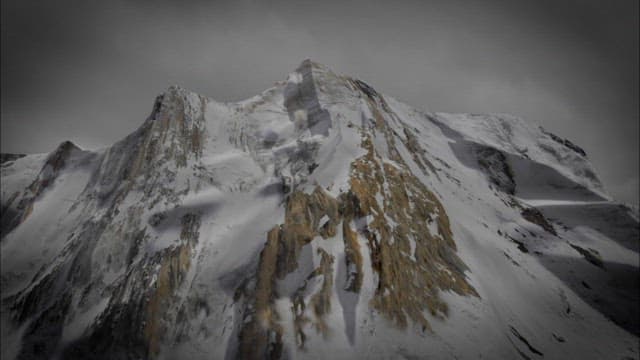 Ascent Path Marked on Snow-Covered Mountain