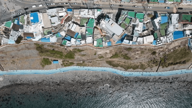 Colorful rooftops and coastal road