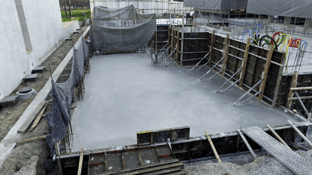 Construction site with poured concrete