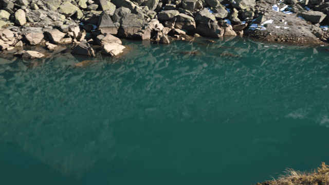Clear lake surrounded by rocks