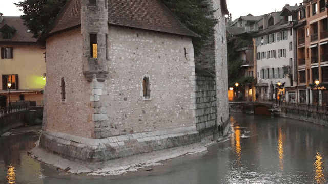 European buildings along evening canal