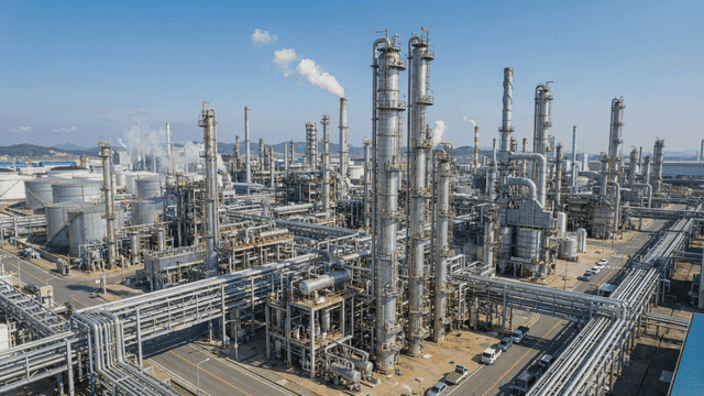 Large-scale industrial complex with chimneys