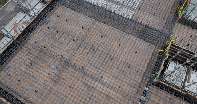 Construction site with materials and scaffolding