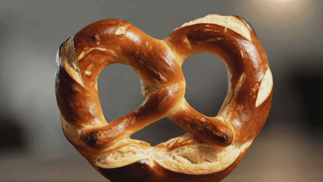 Freshly baked pretzels on table