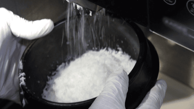 Cold shaved ice served in earthenware bowl