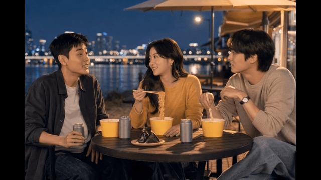 Hangang Ramen and friends by riverside at night