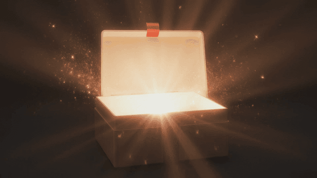 빛나는 서프라이즈가 있는 선물 상자