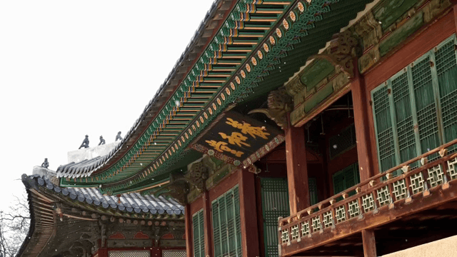 눈이 내리는 창경궁 내부의 풍경