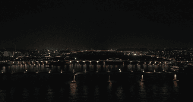 Night view of a city with illuminated bridges