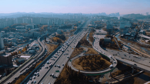 A bustling highway in a modern city