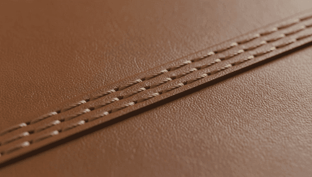 Detailed view of brown leather stitching