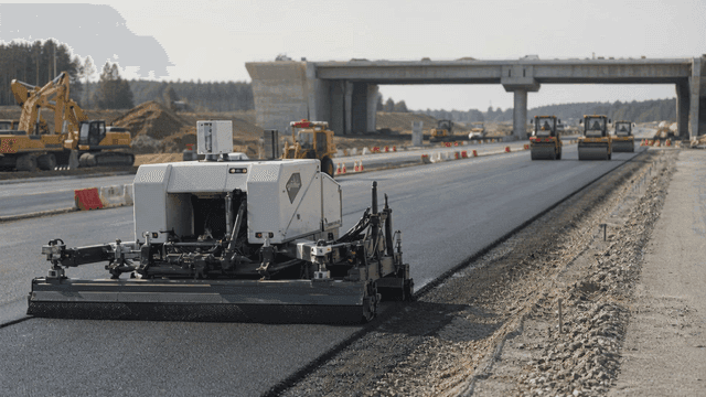 Road construction with heavy machinery