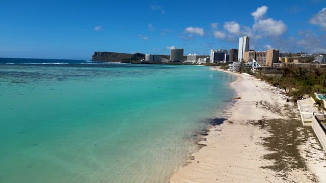 Hotels in Resort Town Facing a Shallow Tropical Beach