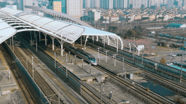 Modern train station with high-speed trains