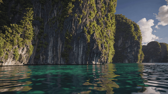 Clear sea and towering cliffs