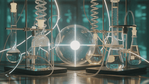 빛나는 액체가 있는 실험실 장비