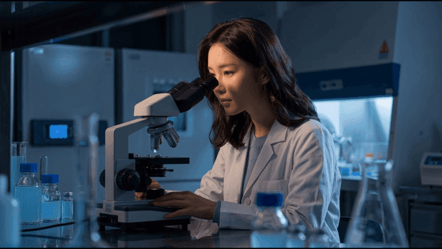 Scientist examining samples in a lab