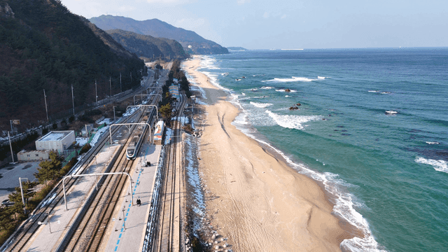 Seaside coastal train station.
