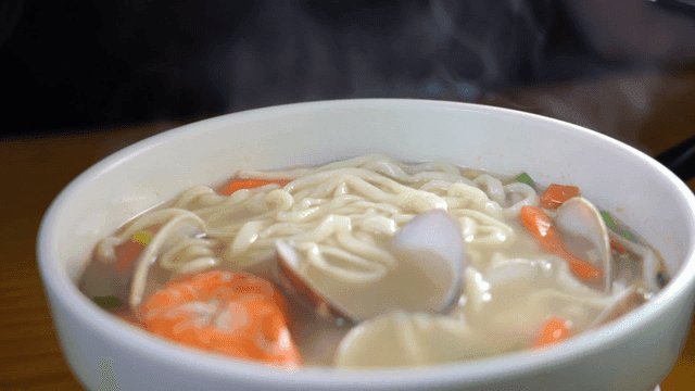 Seafood Kalguksu in steaming bowl