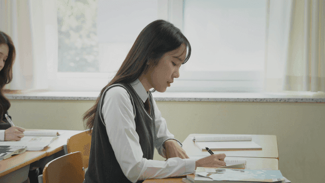 밝은 교실에서 공부하는 학생들