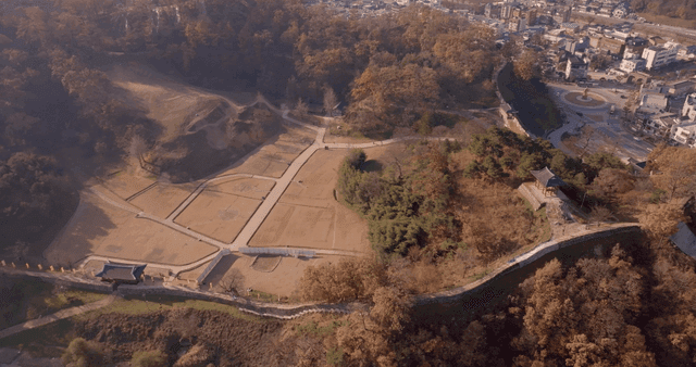 Aerial view of a historic Korean fortress