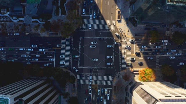 교통량이 많은 도시 교차로