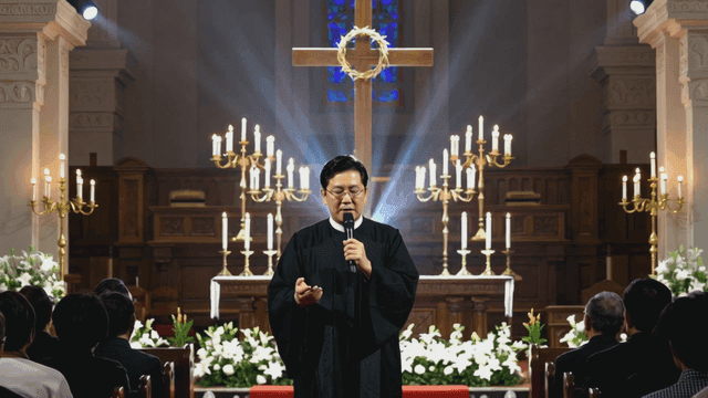 Pastor preaching at church.