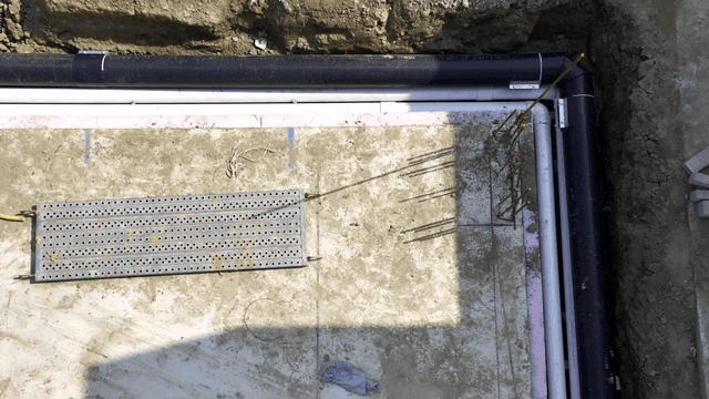 Construction site with materials and machinery