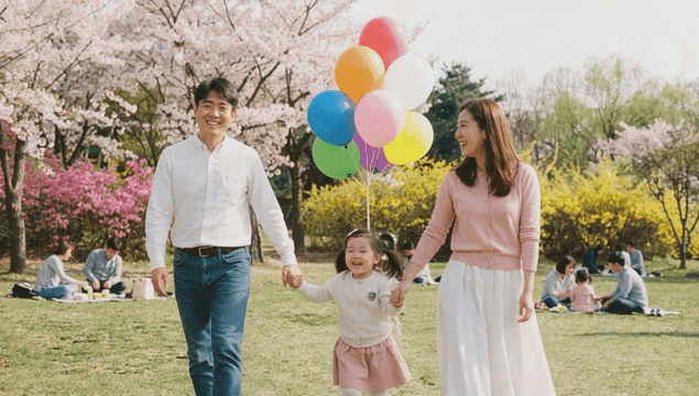 Family enjoying a spring day in the park