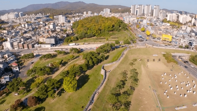 Traditional Korean fortress in the city