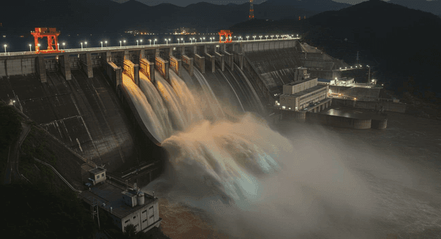 밤에 물을 방출하는 댐