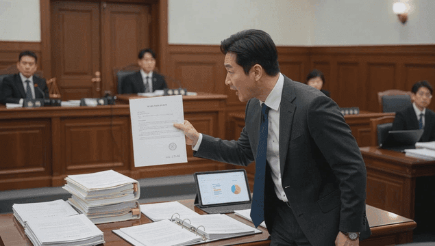 법정에서 증거를 제시하는 변호사