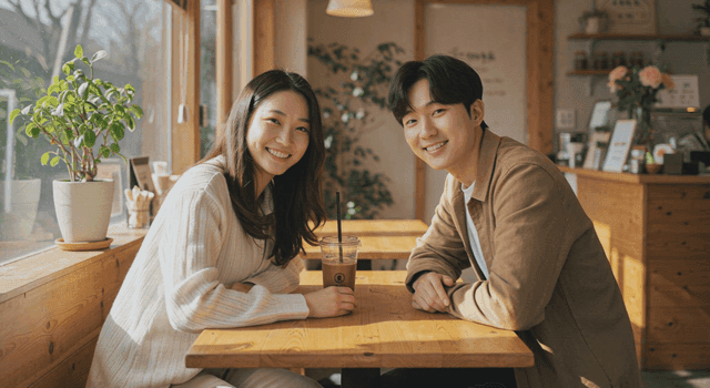 아늑한 카페에서 커피를 즐기는 커플