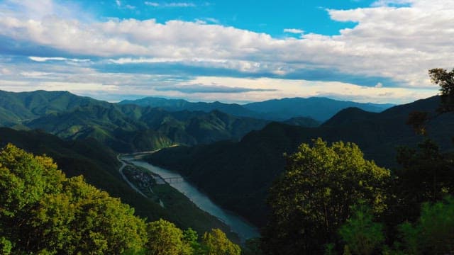 Breathtaking Aerial View of a River Winding Through Mountains