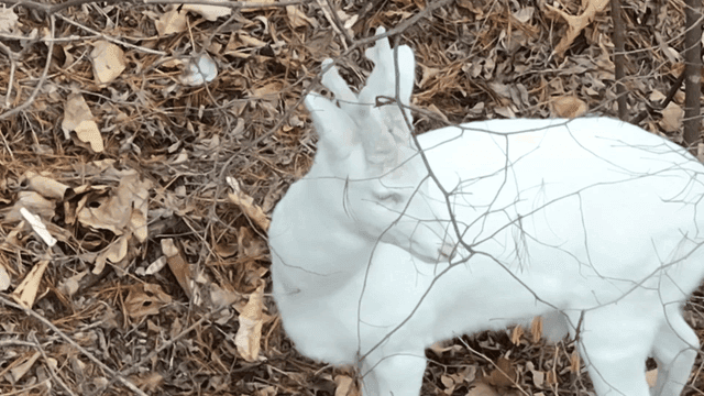 White deer in forest with dry leaves