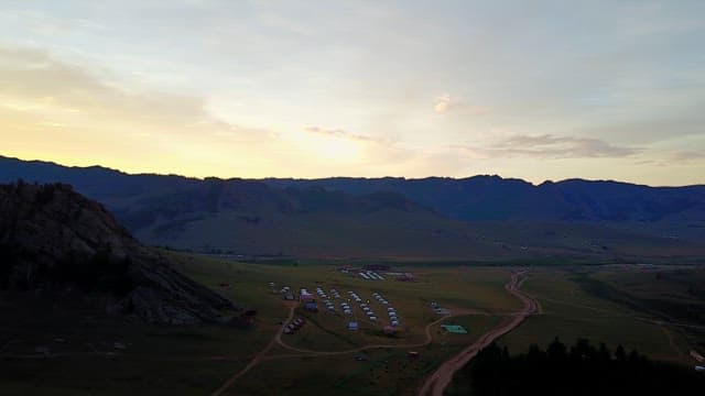 Vast landscape with mountains at dawn