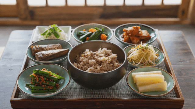 Traditional Korean meal with side dishes