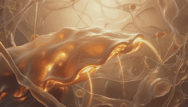 Glowing organic structure in a fluid environment