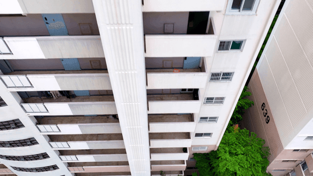 High-rise apartment buildings with balconies