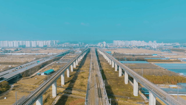 Railway tracks stretching into the city