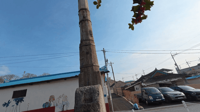 Traditional stone pillar in a village