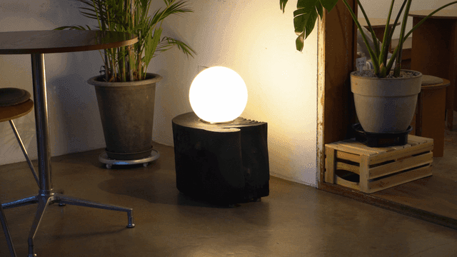 식물들과 둥근 램프가 있는 아늑한 실내