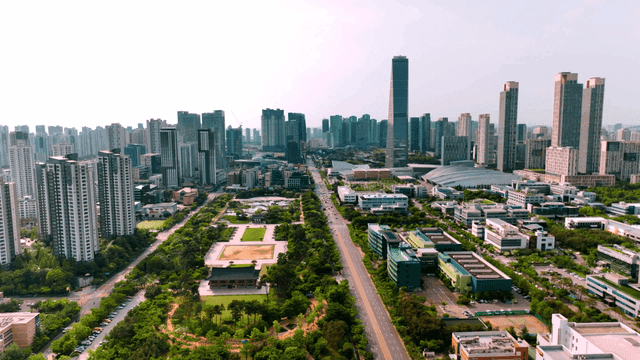 Modern city landscape with high-rise buildings