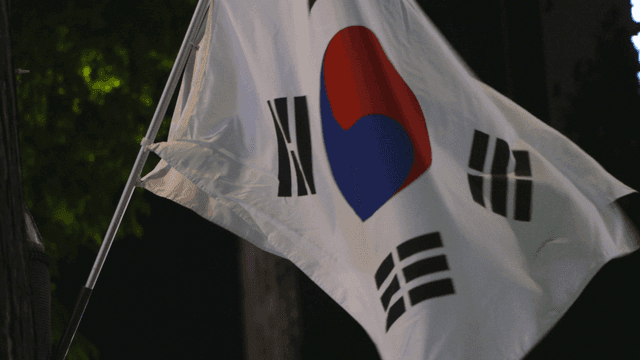 밤 거리에 펄럭이는 태극기