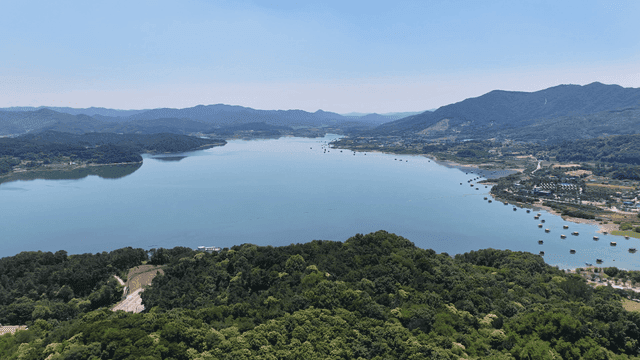 Large lake surrounded by mountains