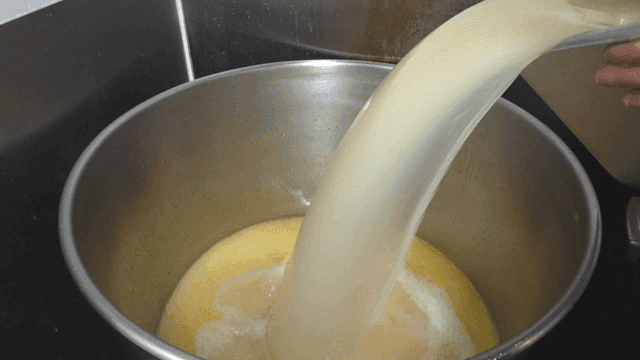 Broth poured into large pot