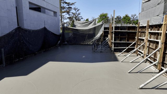 Construction site with poured concrete