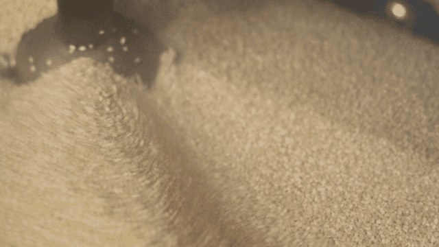 Sesame seeds being roasted in a machine
